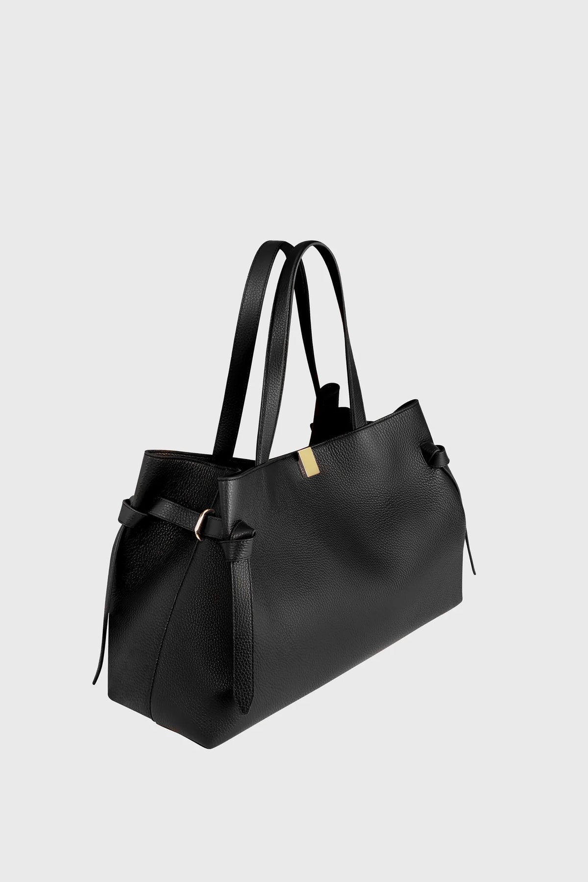 Gyoza Tote Pebble Grain Leather - Black
