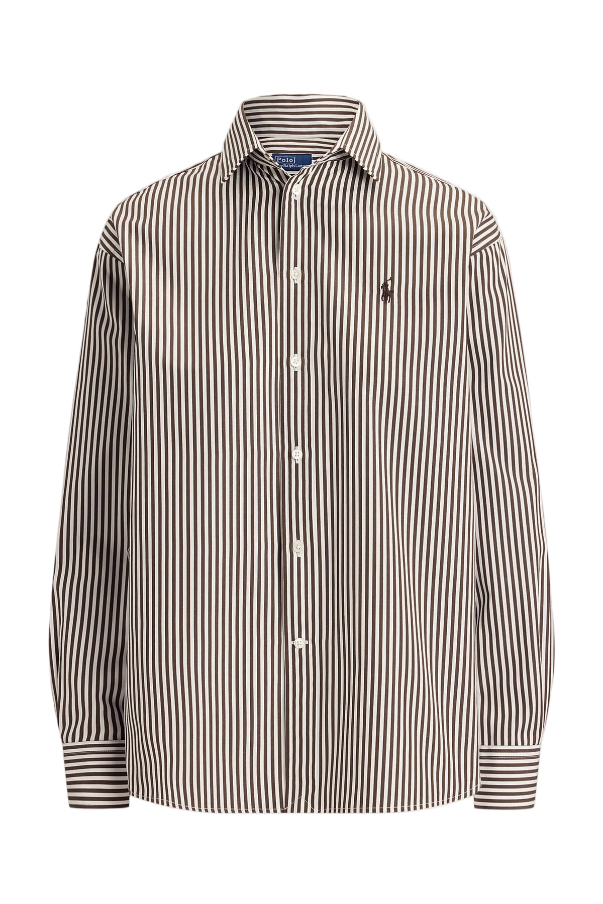 Ls Rmsy St-Long Sleeve-Blouse - Dark Brown White