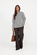 Ls Rmsy St-Long Sleeve-Blouse - Dark Brown White
