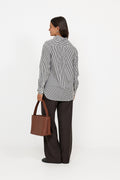 Ls Rmsy St-Long Sleeve-Blouse - Dark Brown White