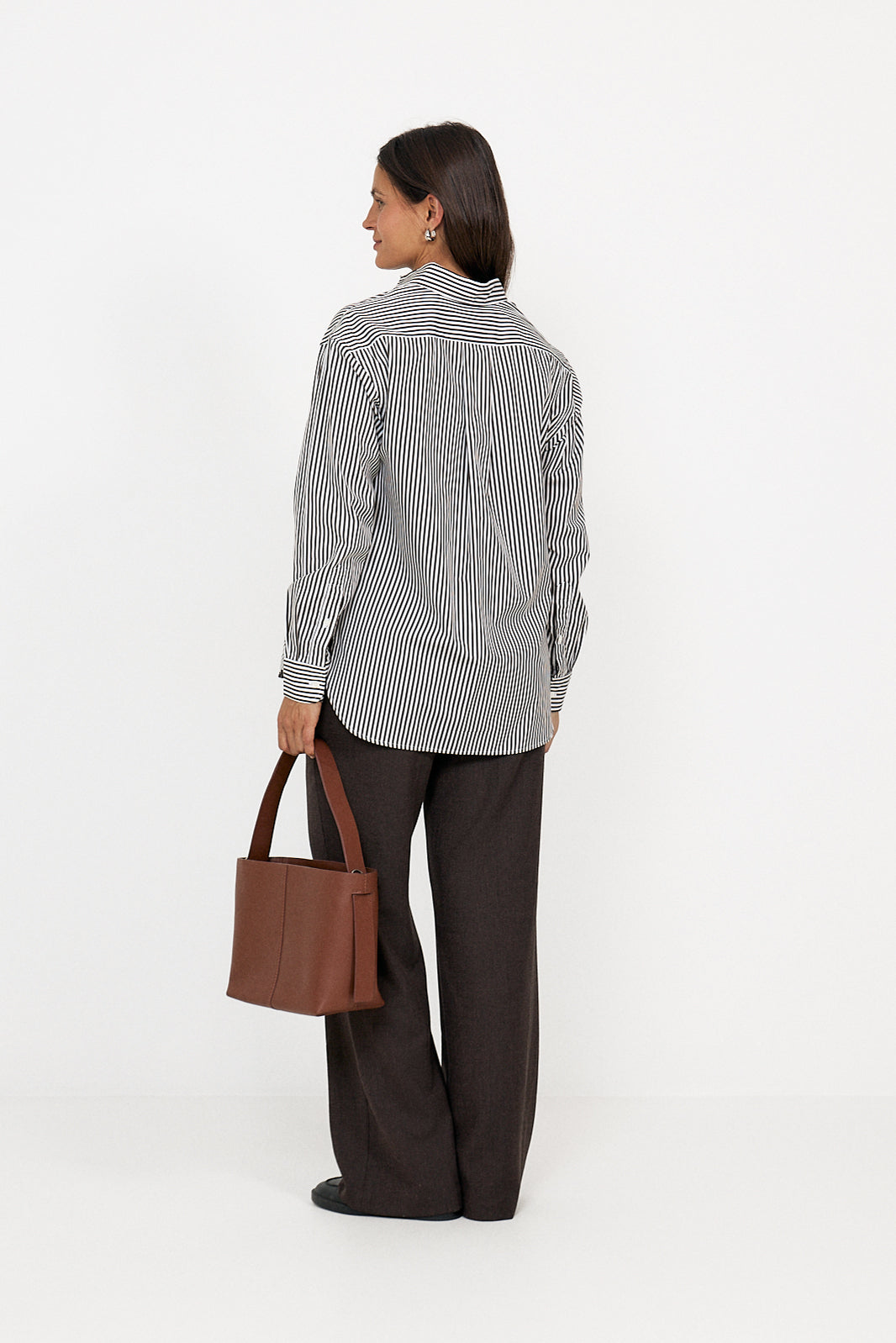 Ls Rmsy St-Long Sleeve-Blouse - Dark Brown White