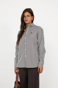 Ls Rmsy St-Long Sleeve-Blouse - Dark Brown White