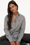 Ls Rmsy St-Long Sleeve-Blouse - Dark Brown White