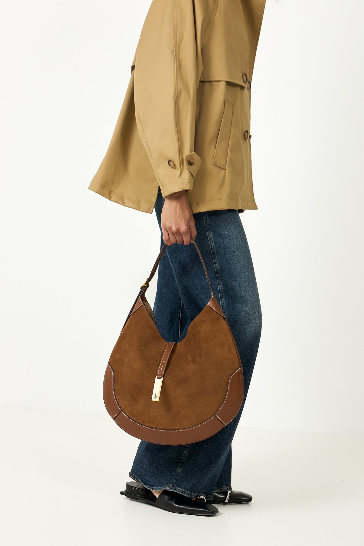Large Suede Polo Id Shoulder Bag - Cinnamon/Cuoio
