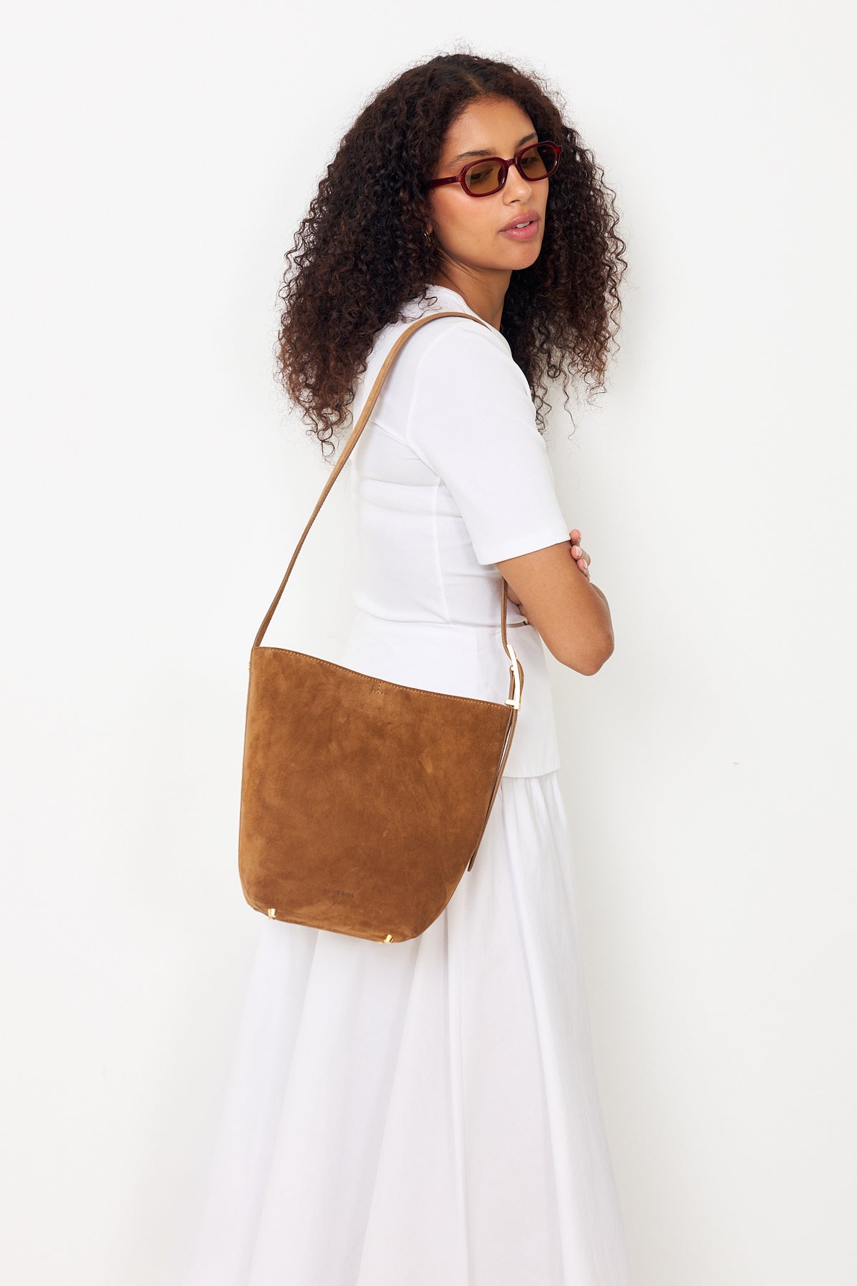 Elly Medium Bucket Bag Suede - Tobacco