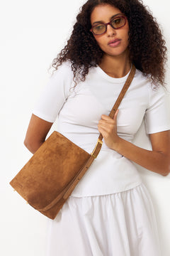 Elly Medium Bucket Bag Suede - Tobacco
