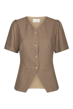 Jules Pinstripe Blouse - Taupe