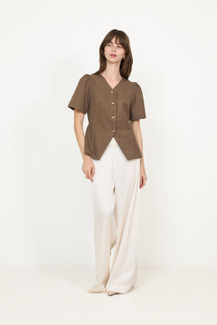 Jules Pinstripe Blouse - Taupe