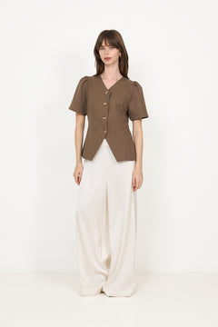 Jules Pinstripe Blouse - Taupe