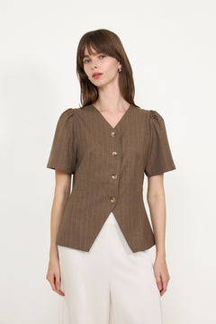 Jules Pinstripe Blouse - Taupe