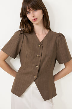 Jules Pinstripe Blouse - Taupe