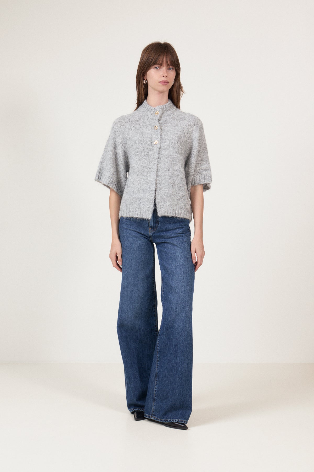 Benuta Fluffy Knit Cardigan - Grey Melange