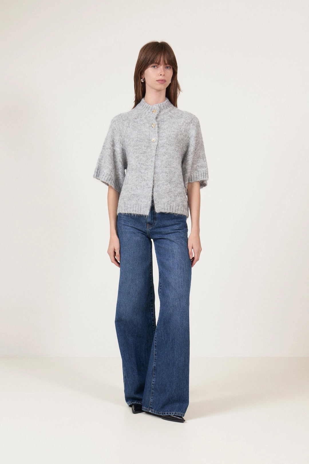Benuta Fluffy Knit Cardigan - Grey Melange