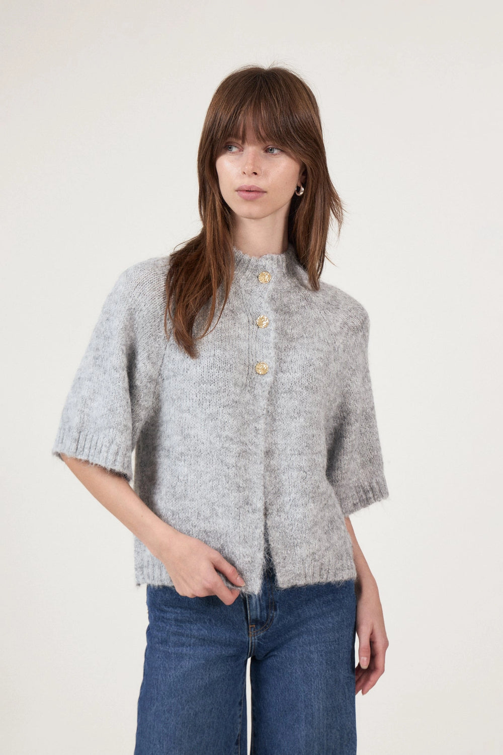 Benuta Fluffy Knit Cardigan - Grey Melange