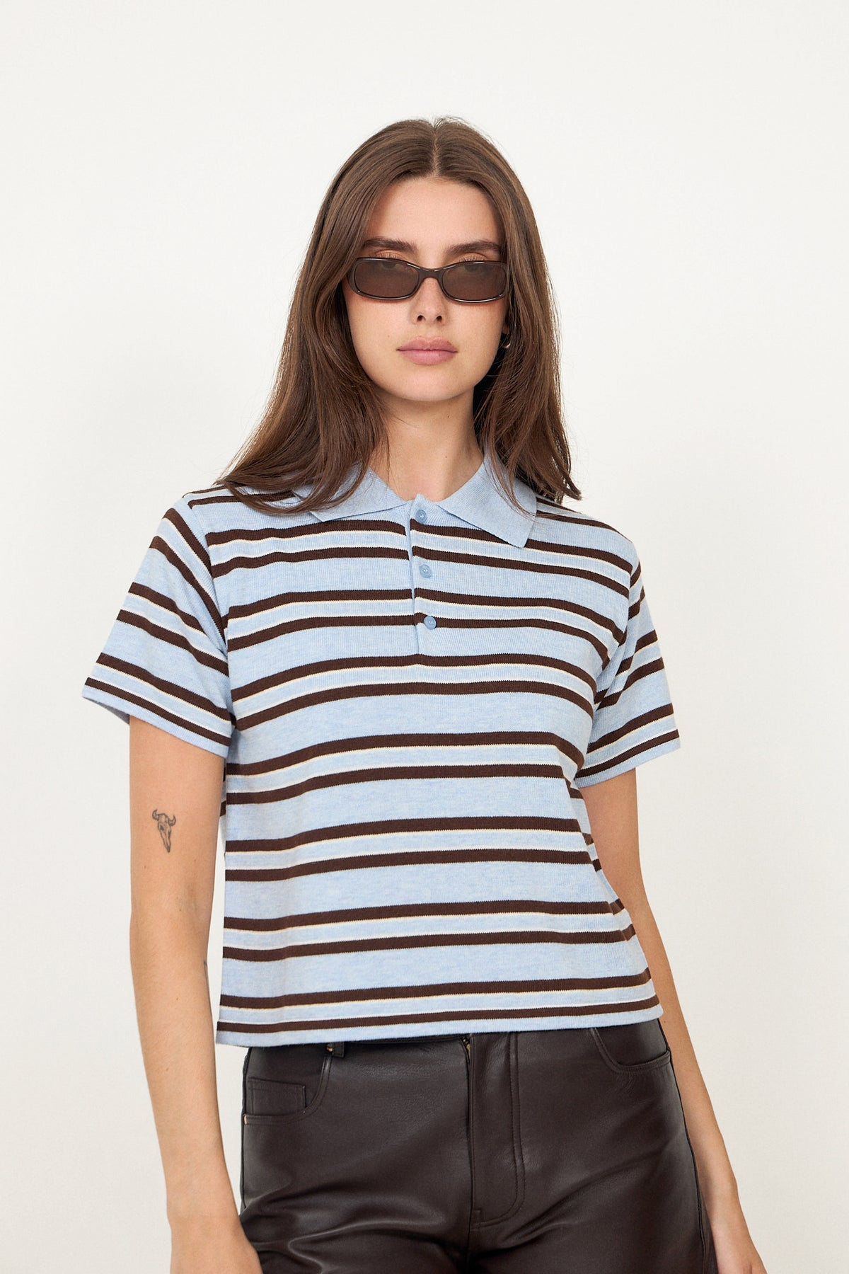 Mulann Polo Knit Blouse - Light Blue