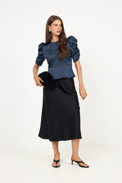 Benua Heavy Sateen Blouse - Midnight Blue