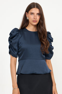 Benua Heavy Sateen Blouse - Midnight Blue