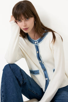 Zelma Knit Denim Cardigan - Off White