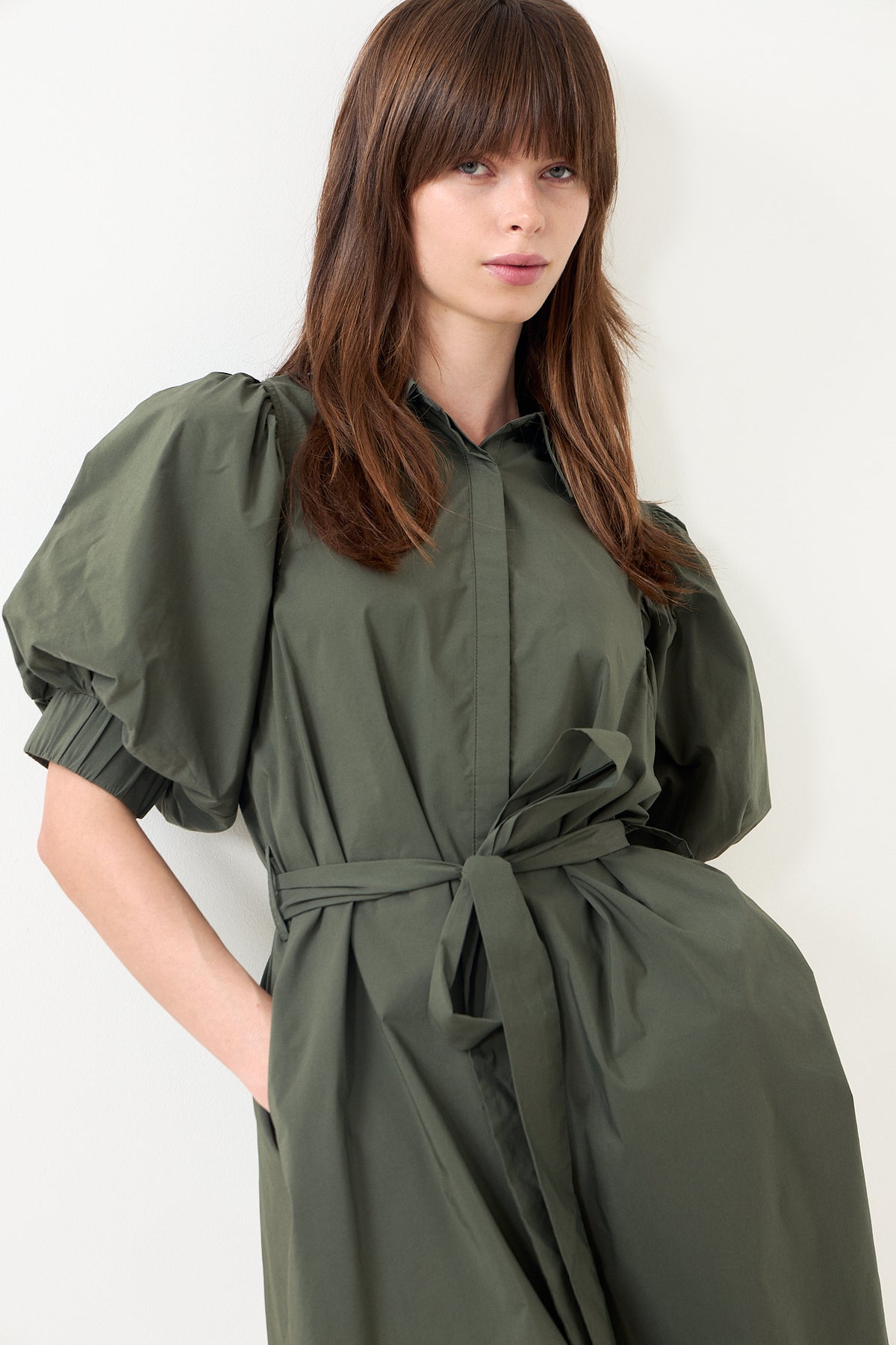 Serene Poplin Dress - Army
