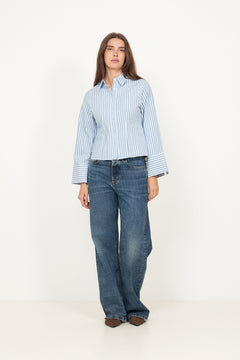 Rosa Striped Crepe Shirt - Blue