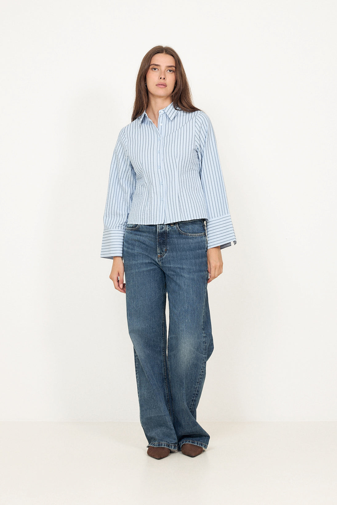 Rosa Striped Crepe Shirt - Blue