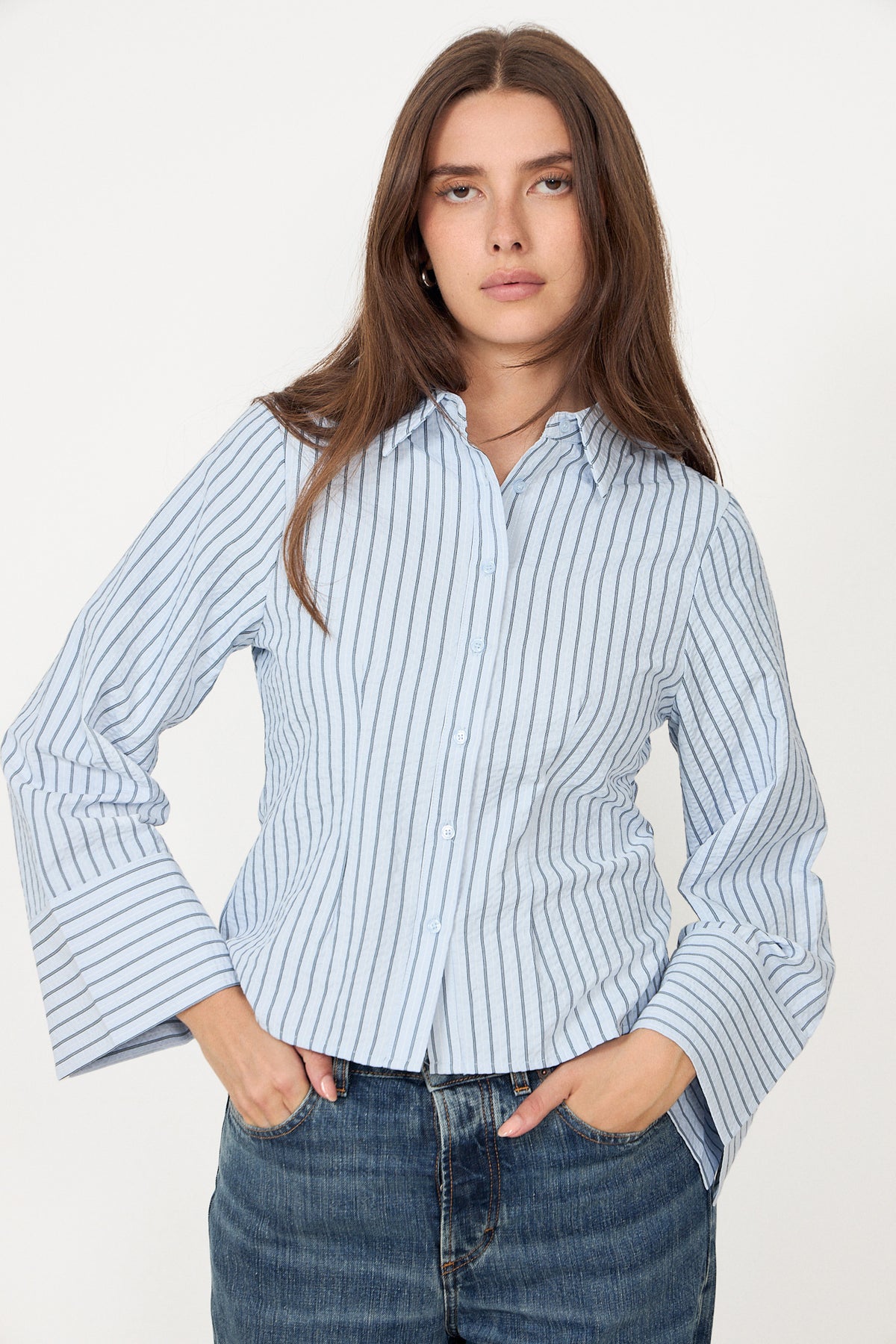 Rosa Striped Crepe Shirt - Blue
