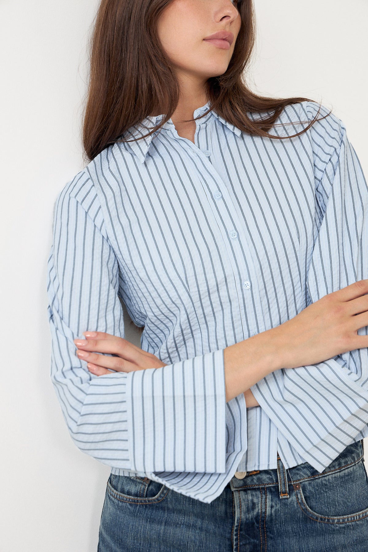 Rosa Striped Crepe Shirt - Blue