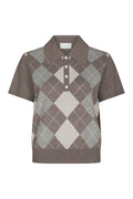 Gia Check Knit Blouse - Dark Taupe