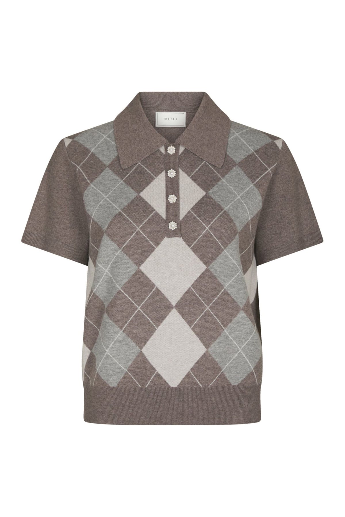 Gia Check Knit Blouse - Dark Taupe