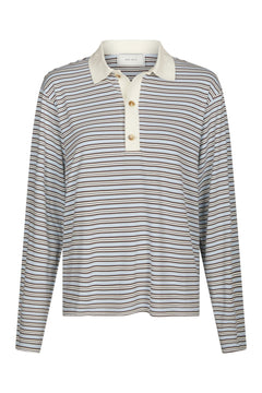 Lirenne Striped Polo Blouse - Light Blue