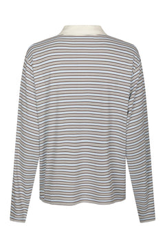 Lirenne Striped Polo Blouse - Light Blue
