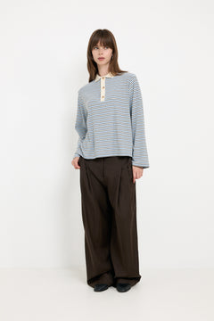 Lirenne Striped Polo Blouse - Light Blue