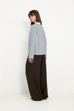 Lirenne Striped Polo Blouse - Light Blue