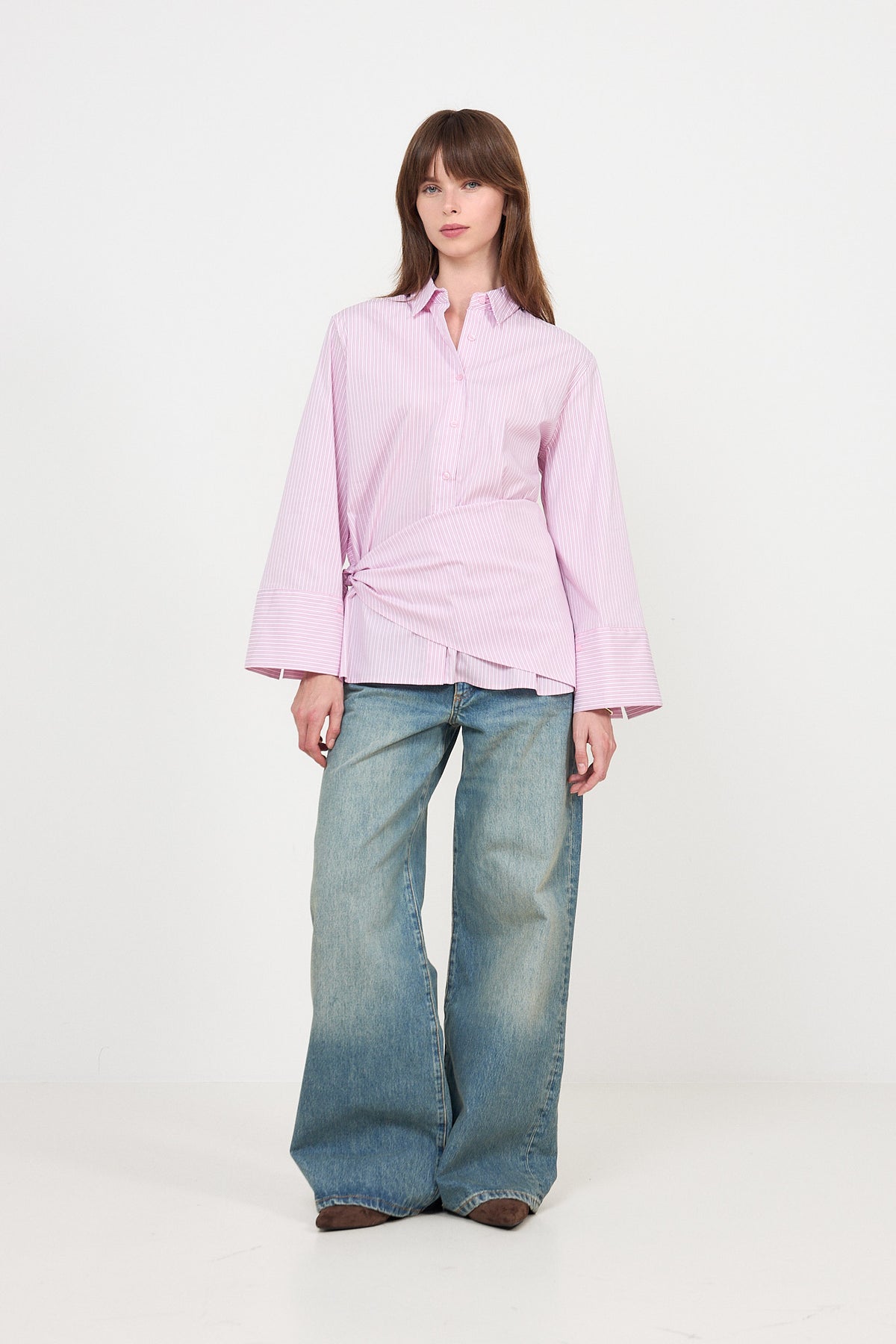 Dita Scarf Stripe Shirt - Light Pink