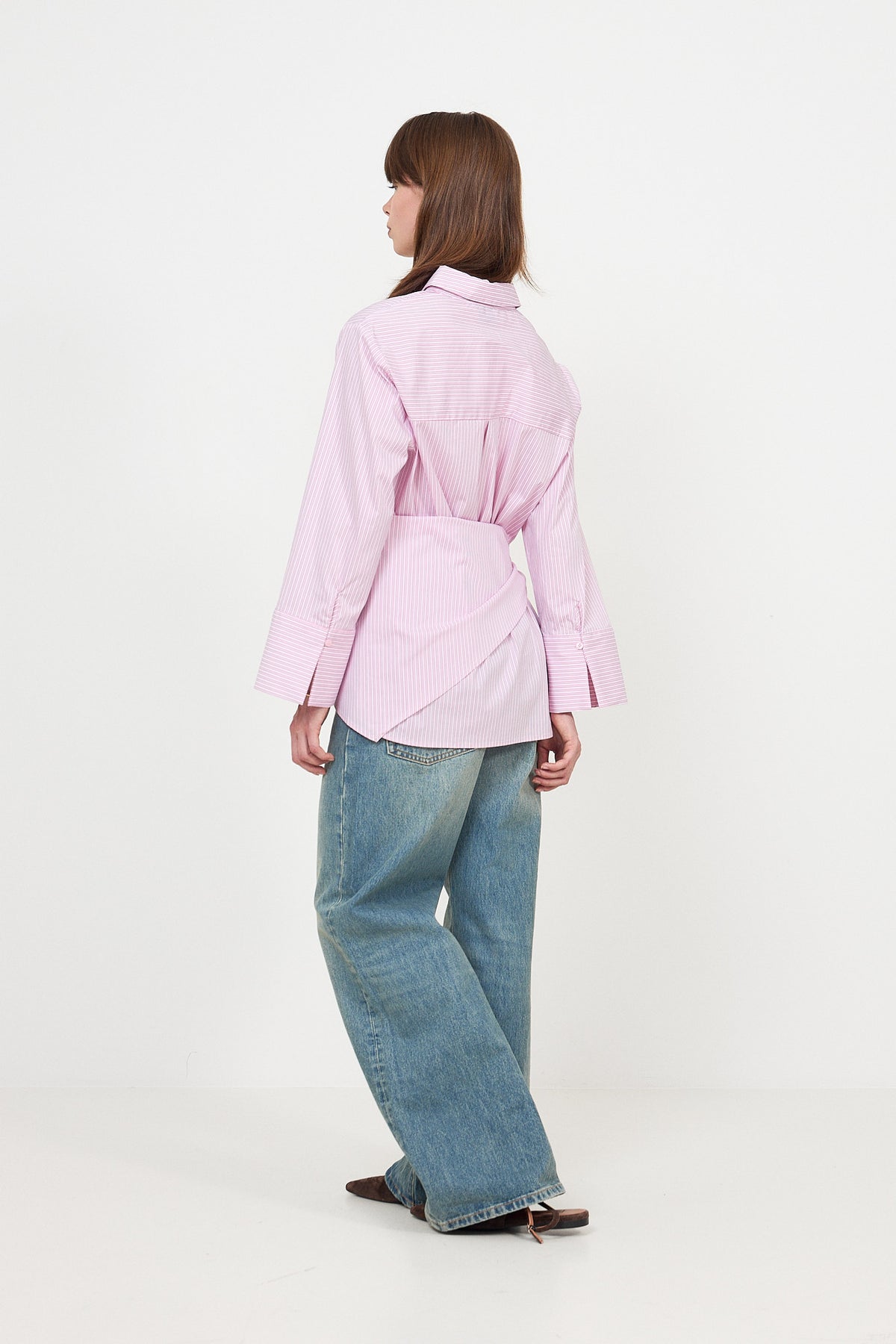 Dita Scarf Stripe Shirt - Light Pink