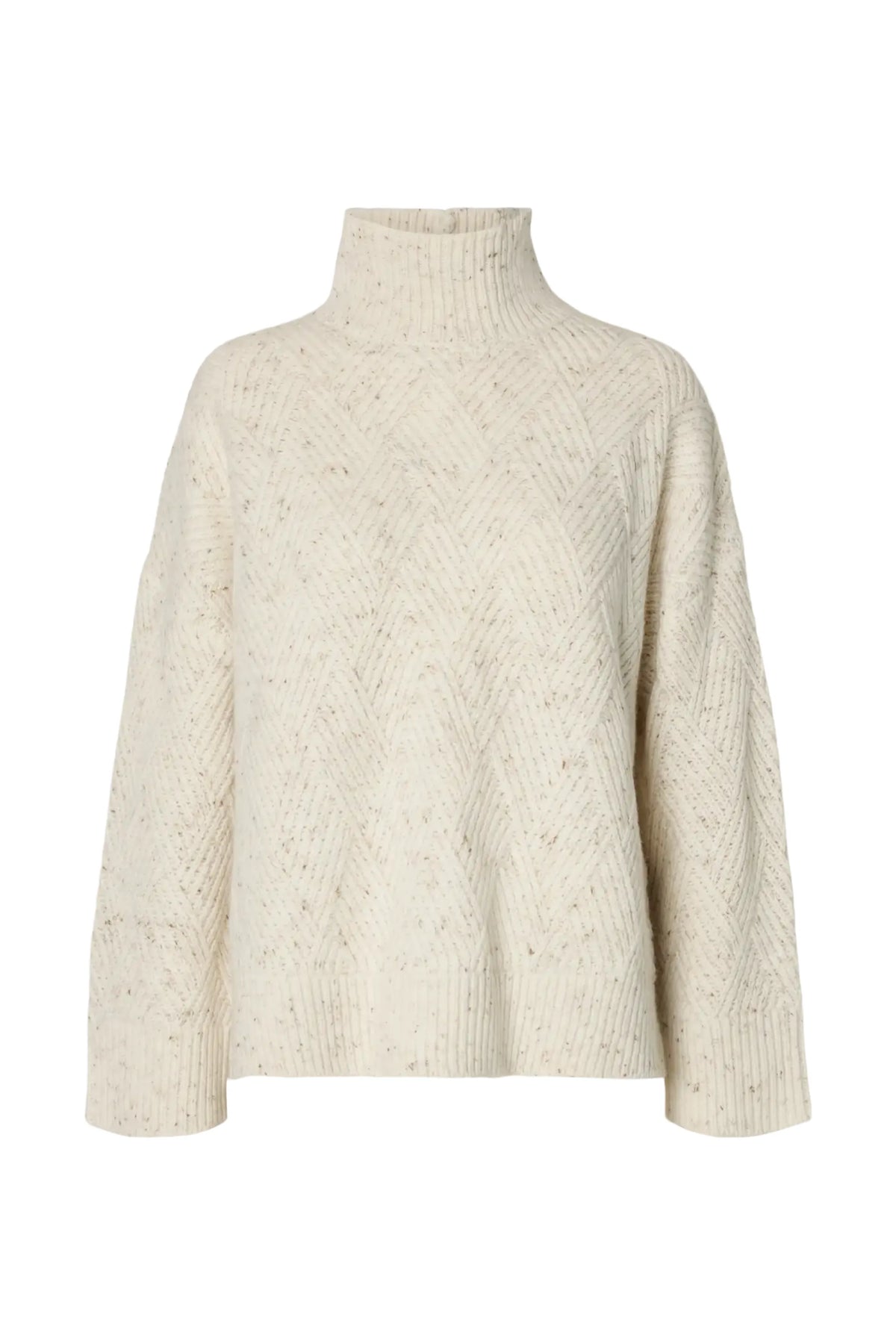 Slwcora Ls Knit Structure High Neck Camp - Egret