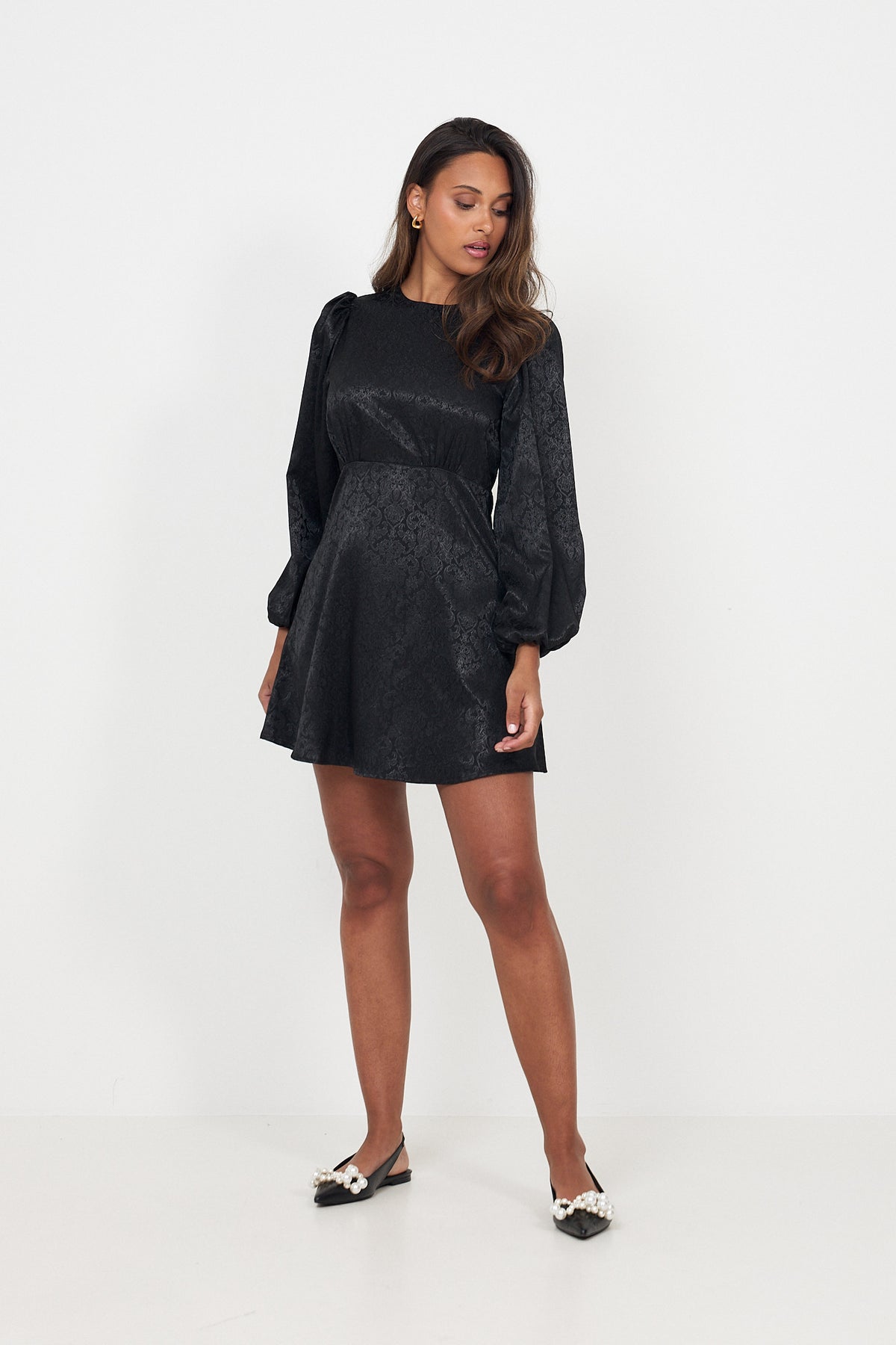 Edda Short Pattern Dress - Black