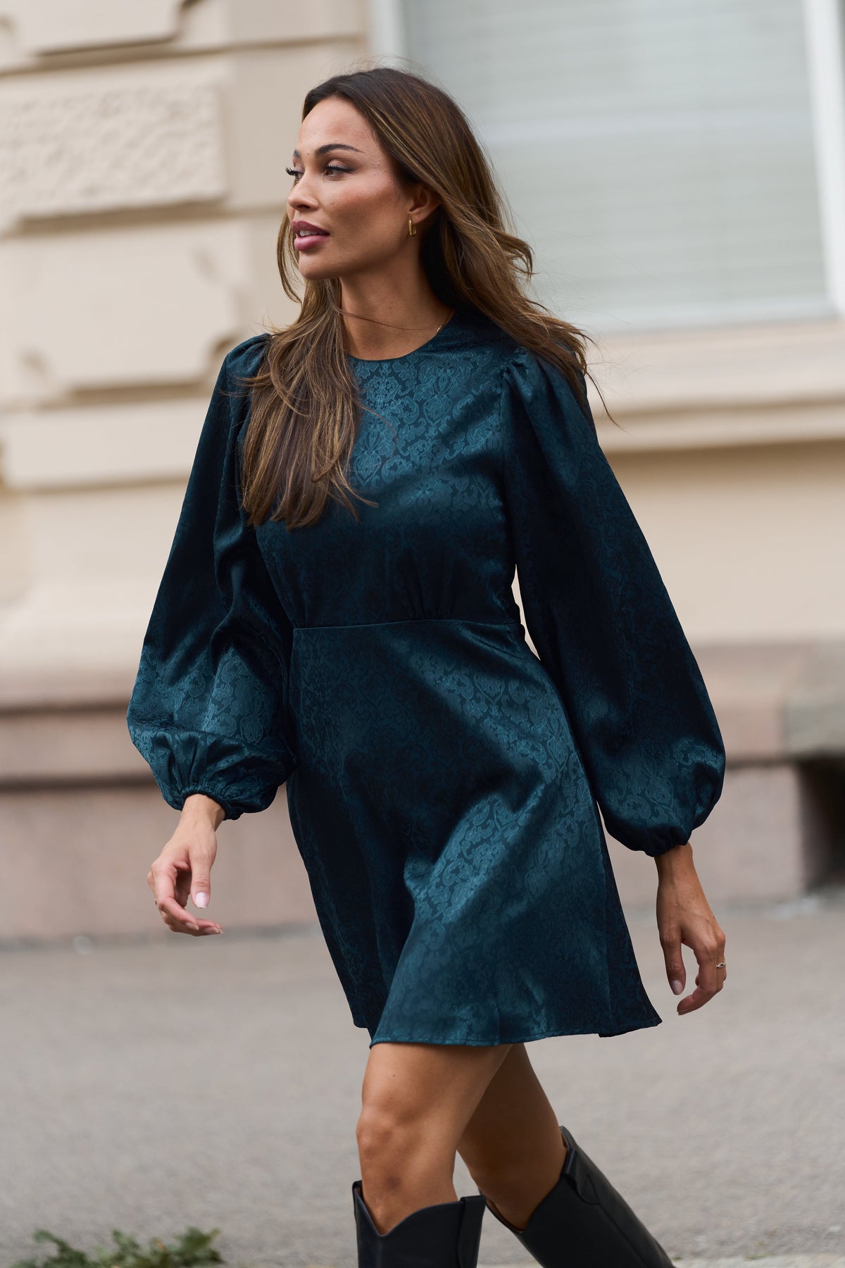 Edda Short Pattern Dress - Dark Green