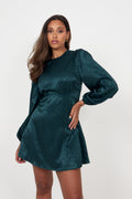 Edda Short Pattern Dress - Dark Green