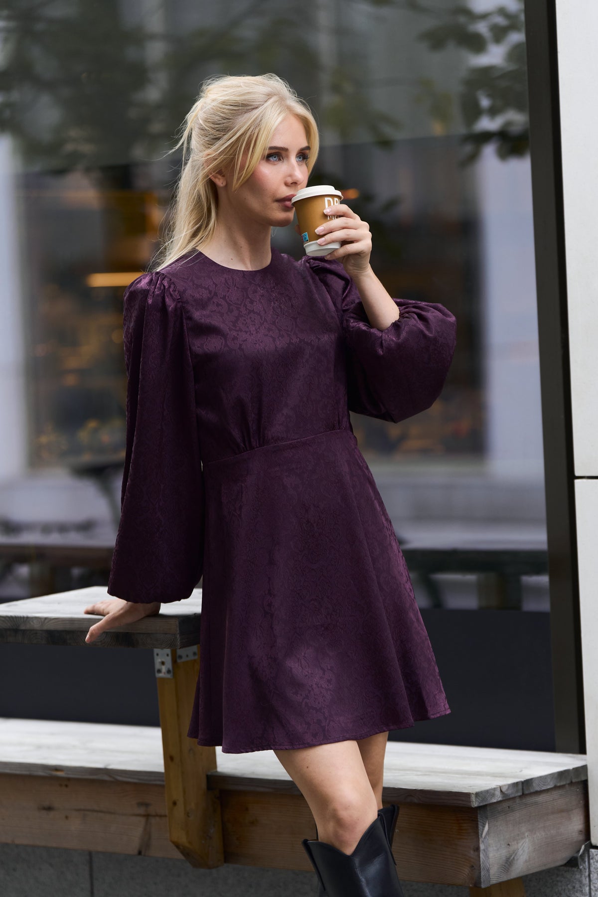 Edda Short Pattern Dress - Plum
