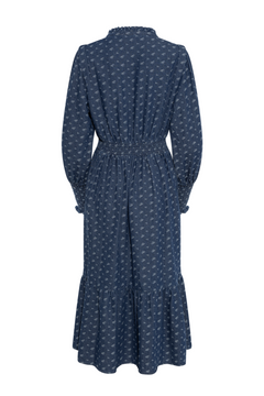Evina Denim Flower Midi Dress - Blue Floral