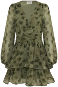 Jade Wave Blurry Flower Dress - Green