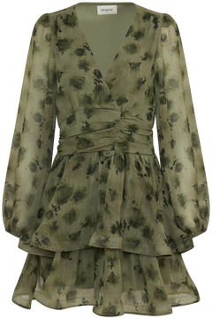 Jade Wave Blurry Flower Dress - Green