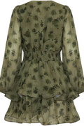 Jade Wave Blurry Flower Dress - Green