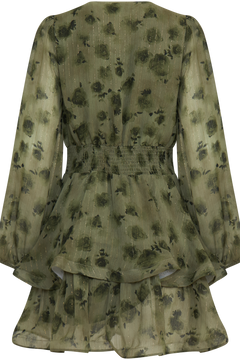 Jade Wave Blurry Flower Dress - Green