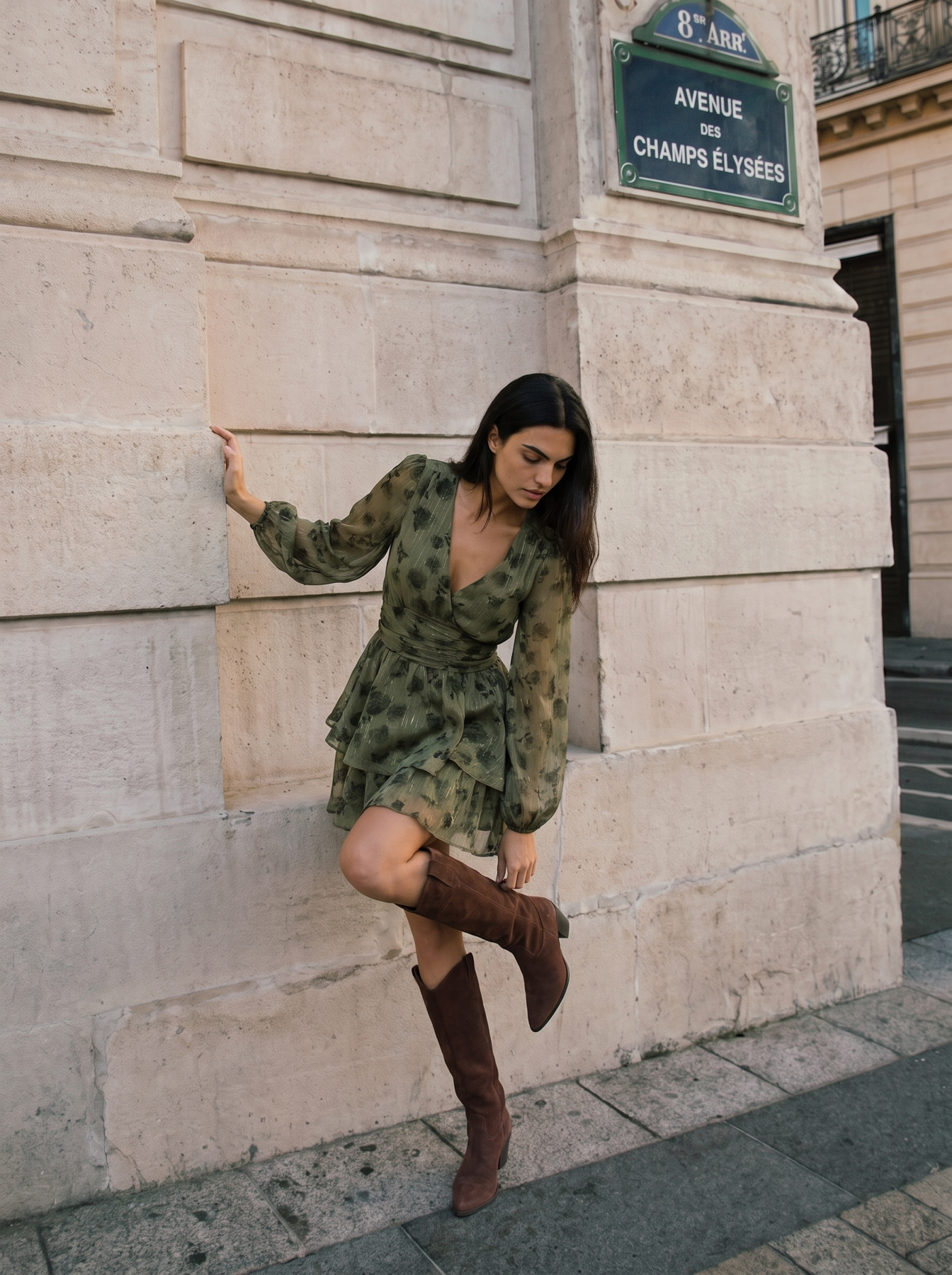 Jade Wave Blurry Flower Dress - Green
