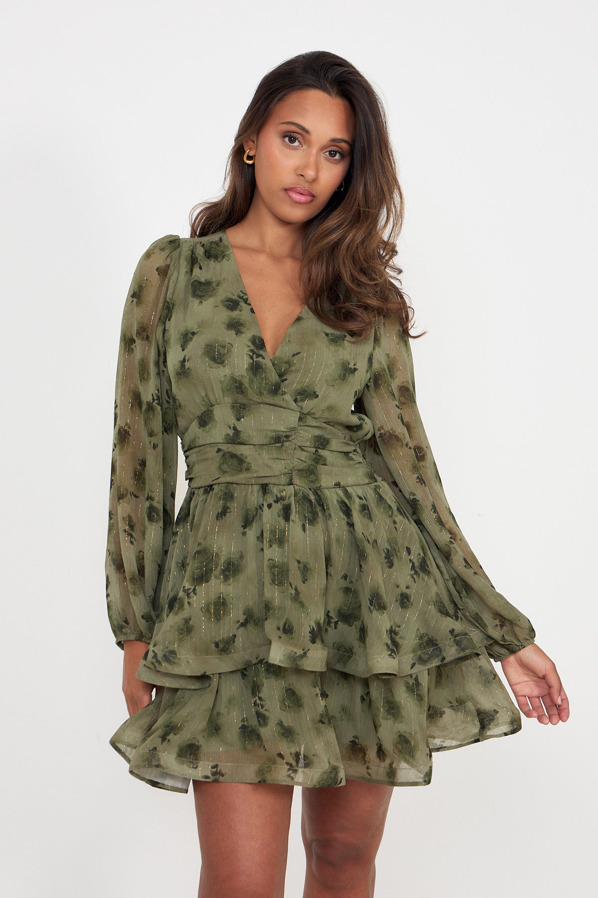 Jade Wave Blurry Flower Dress - Green