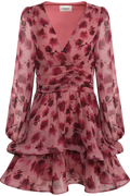 Jade Wave Blurry Flower Dress - Dark Pink