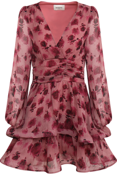 Jade Wave Blurry Flower Dress - Dark Pink