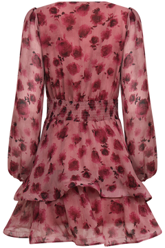 Jade Wave Blurry Flower Dress - Dark Pink